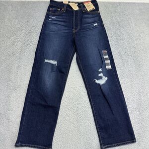 Levi's Premium Ribcage Straight Ankle Jeans Dark Wash 26‎ x 27 NWT